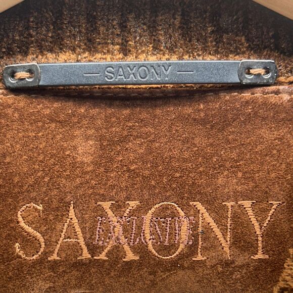 Vintage Saxony Sweater Mens Large Rust Brown Textured Mock Neck Rare Exclusive - Picture 3 of 16